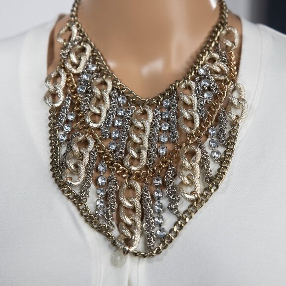 Chunky Necklace Multi Strand Faux Diamonds Chains - Picture 6 of 11